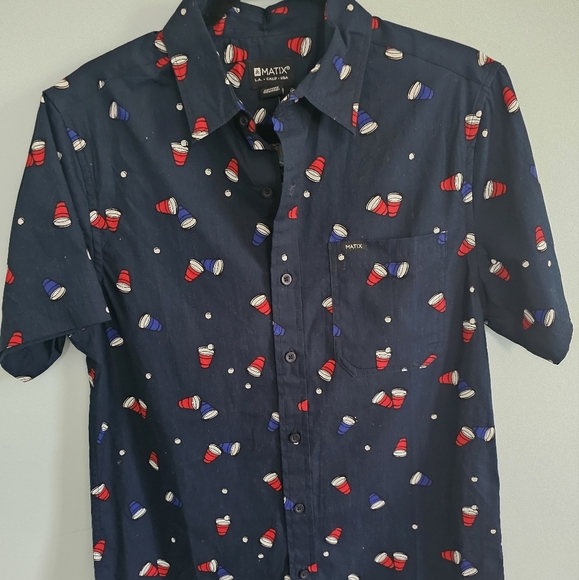 Matix Blue Casual Button Down Shirt with Playful Pattern - Picture 2 of 4